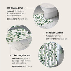 Urbane Home 7 Feet Shower Curtain & 2 Pcs Bathmat I Anti Slip I Quick Dry I Waterproof I Easy-Slide Curtains I Bath Decor I Multicolour