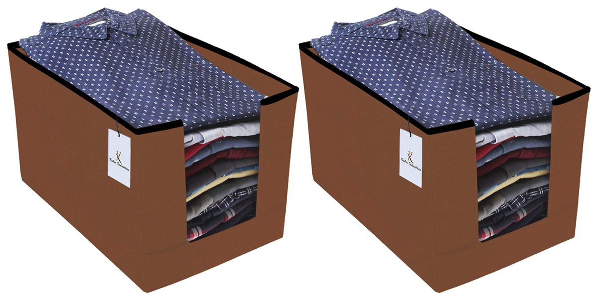 Kuber Industries 2 Piece Non Woven Shirt Stacker Wardrobe Organizer Set, Brown-CTLTC31836