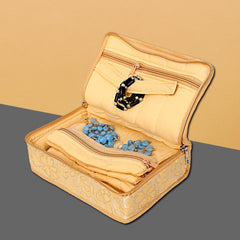 Heart Home Jewellery Kit | Silk Jewellery Storage Kit | Flower Pattern Jewellery Kit | Cosmetic Kit with 4 Flappable & 2 Pouch | Travel Kit for Necklace | Bracelet | Cream