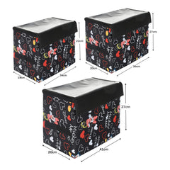 Heart Home Disney Minnie Storage Box|Non-Woven Small|Medium|Large Storage Organizer for Toys|Cloths with Transparent Lid & Handle|Pack of 3 (Black)