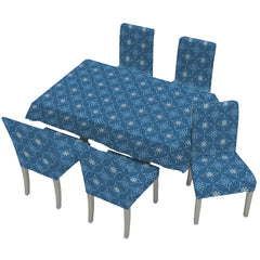 Kuber Industries Set of 7 Waterproof & Oil Repellent Dining Table Chair Cover 6 Seater Full Set | Washable & Dustproof Table & Seat Cover Protector Slipcover for Home | Blue Floral
