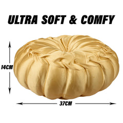 Heart Home Round Cushion | Silk Cushion Filler | Cushion for Meditation | Cushion for Seating | Cushion Gaddi for Sofa | Cushion for Chair | Flower Shape | 15 Inch | Golden