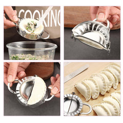 Kuber Industries Pack of 2 Stainless Steel Dumpling Maker | Dumpling Wrapper Mold for Kitchen | Momos Maker | Gujiya Maker | Manual Dumpling Maker | GS-K0028S | Silver