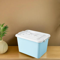 Kuber Industries Rectangular Storage Box | Storage Box with Lid and Double Side Handles | Stackable Storage Box with Wheel | YN6258 | Blue