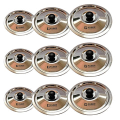 Kuber Industries Stainless Steel Multipurpose Lid with Knob | Sturdy Knob & Durable | Suitable for Pots, Pans, Kadhai, Tawa | Easy to Clean & Hold | Steel Cooking Lid Set of 3 (Pack of 2)