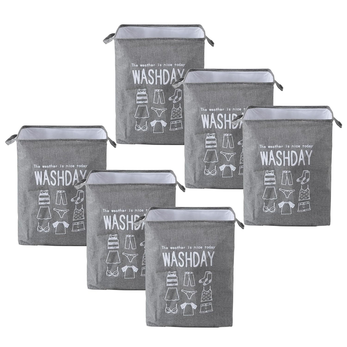Kuber Industries Laundry Basket For Clothes|Foldable Laundry Hamper|Basket For Toys, Dirty clothes, Storage "45 LTR"-Pack of 6 (Grey)