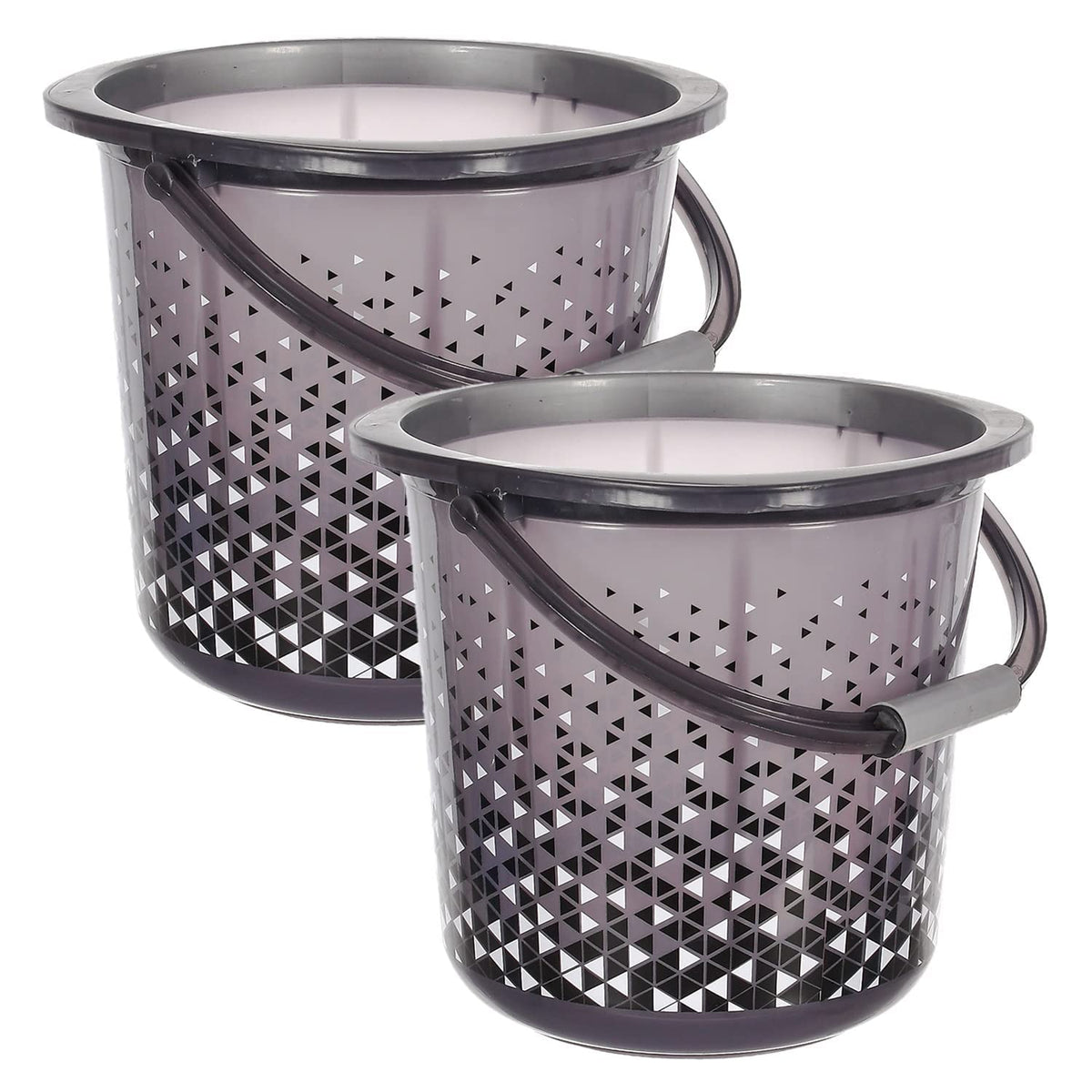 Kuber Industries Tinted Print Plastic Bucket for Home/Kitchen/Office/with Handle, 24 litre (Black)-46KM0344, Standard Pack of 2