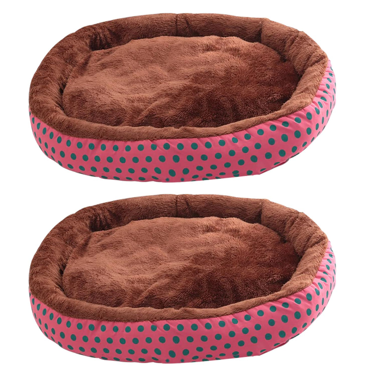 Kuber Industries Dog & Cat Bed|Soft Plush Top Pet Bed|Oxford Cloth Polyester Filling|Medium Washable Dog Bed|Circular Cat Bed with Rise-Edge Pillow|QY039RC-M|Red & Coffee (Pack of 2)