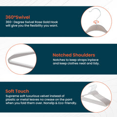 Kuber Industries Velvet Cloth Hanger Set of 5|Dress Coat Jacket Clothes Hangers|Chromed Plated Steel Hook|Grey|