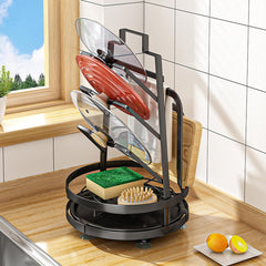 Urbane Home 3 Layer Pot Lid Holder with Removable Drain Tray| Lid Stand Rack|Heavy Duty Standing Pot Lid Holder|Cooking Pot Lid Organizer|Spoon Rest Holder (Black)