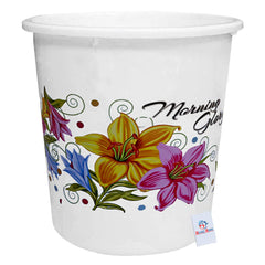 Heart Home Flower Print Plastic Dustbin/Garbage Bin/Waste Bin, 7 Liters (White)-HEART10895,Standard