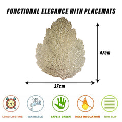 Heart Home Placemat | Placemats for Dining Room | Designer Table Mat Set | Placemats for Kitchen Table | Side Table Placemats | Patta Shape Placemat | 4 Piece Set | Golden