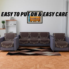 Heart Home Sofa Cover | Single Seater Sofa Slip Cover Set | Digital Painting Sofa Cover | SUEDE Ultra Sonic Couch Cover | Sofa Slipcover Set Living Room | Brown