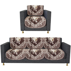 Heart Home Sofa Cover | 3+1 Seater Sofa Slip Cover Set | Brown Check Border Sofa Cover | Velvet Couch Cover | Sofa Slipcover Set | Sofa Cover for Living Room | Cream