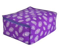 Heart Home Leaf Printed Saree Cover/Clothes Organiser For Wardrobe With Transparent Window, Pack of 4 (Purple)