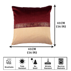 Heart Home Cushion Cover | Pillow Covers for Sofa | Throw Cushion Cover | Dupion Polyester Cushion Covers | Center Lace Cushion Covers | Set of 5 | 16 Inch | Maroon