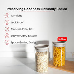 Kuber Industries Set of 2 Borosilicate Galss 1L Food Storage Jar Kitchen Containers Set with PP Lid | Multipurpose Dal & Pulses Storage Canisters Box for Kitchen Organizers | Transparent