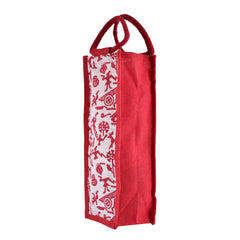 Heart Home Bottle Bag | Jute Carry Bag | Water Bottle Cover | Wine Bottle Bag | Reusable Bottle Bag with Handle | Bottle Bag for Office | Warli-Print Gift Bag | Red