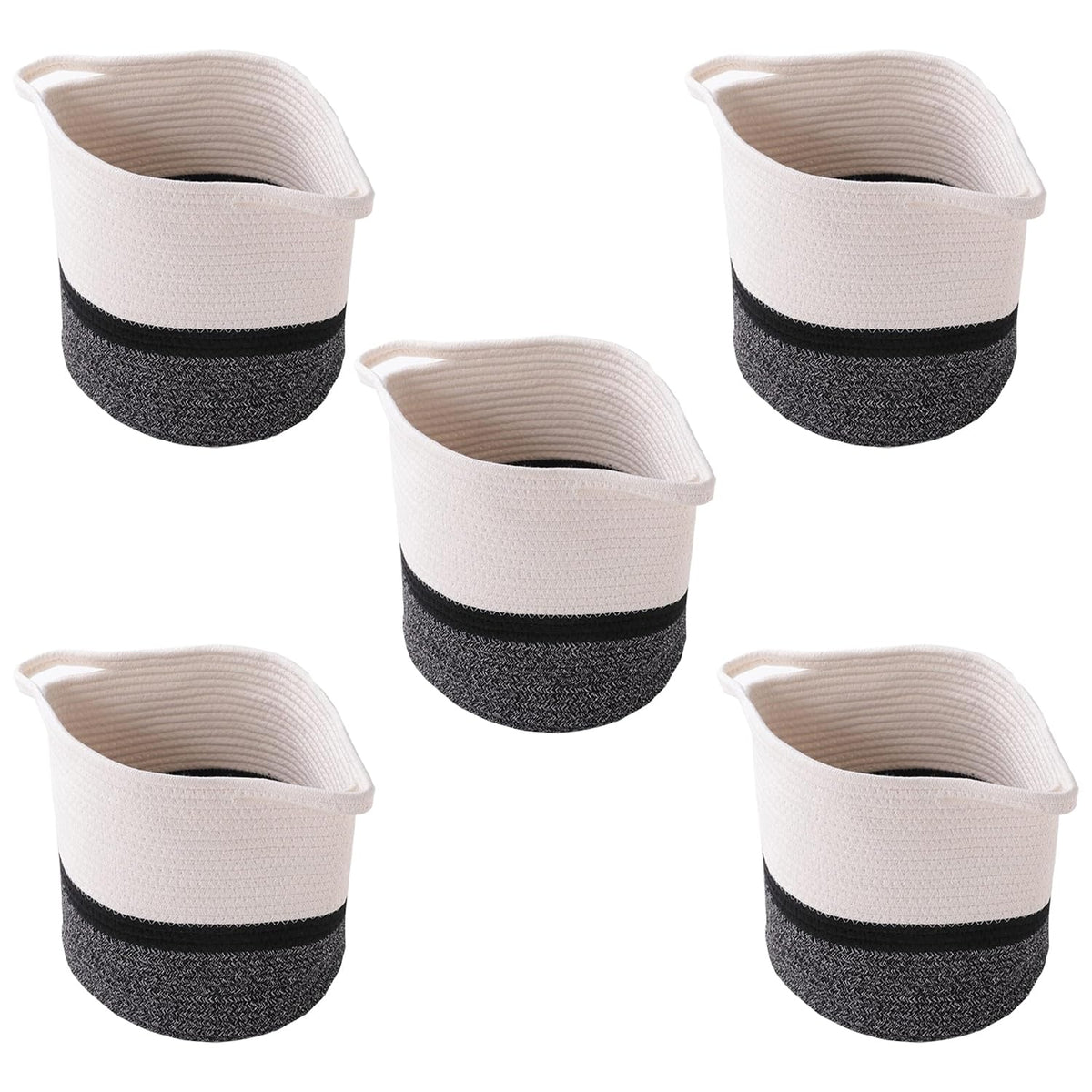 Kuber Industries Cotton Woven Storage Basket With Handle|Shelf Basket Hamper|Organizer for Toys, Socks, Cosmetic|Capacity 8.6 L|Pack Of 5|Multicolor|