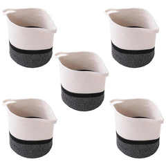 Kuber Industries Cotton Woven Storage Basket With Handle|Shelf Basket Hamper|Organizer for Toys, Socks, Cosmetic|Capacity 8.6 L|Pack Of 5|Multicolor|