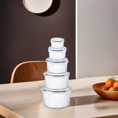 Kuber Industries 25 Pcs Food Containers | Round Storage Box for Fridge | Vegetable Fruit Strainer Basket | Refrigerator Storage Box | Containers With Airtight Lid | HXP00288 | Transparent | Pack of 5