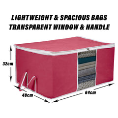 Heart Home Underbed Storage Bag | Clothes Storage Organizer | Blanket Cover with Clear Window | Zipper Closure & Handle Cloth Organizer | Plain White Border | Large | Pack of 4 | Maroon