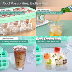 Urbane Home 2 Layer Ice Cube Trays with Storage Box & Ice Scoop | 56 Compartments | One Press Demolding | Ice Cubes for Whiskey Cocktails Mocktails Soft Drinks | BPA Free | Aqua