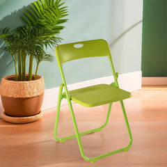 Kuber Industries Folding Chair for Home | Iron Frame & PP Plastic Seat | Lightweight, Portable, Balcony, Garden, Camping Chair | Anti Slip Legs | Indoor Outdoor Chair | Green | 44 * 42 * 75cm