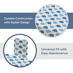 Kuber Industries Set of 7 Waterproof & Oil Repellent Dining Table Chair Cover 6 Seater Full Set | Washable & Dustproof Table & Seat Cover Protector Slipcover | Floral Leaf Pattern Blue