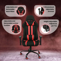 Kuber Industries Ergonomic Office Chairs for Work From Home | Comes with Manual Height Adjustable, Armrest, Headrest & 2D Lumbar Support | Comfy Study Chair for Students with Wheels | Black & Red