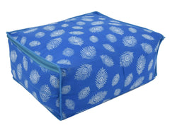 Kuber Industries Leaf Printed Saree Cover/Clothes Organiser For Wardrobe With Transparent Window, Pack of 2 (Blue) (HS39KUBMART023659)