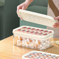 Kuber Industries 2 Layer Ice Cube Trays with Storage Box & Ice Scoop | 56 Compartments | One Press Demolding | Ice Cubes for Whiskey Cocktails Mocktails Soft Drinks | BPA Free | White