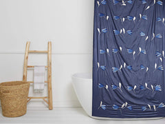 Kuber Industries Leaf Design 7 Feet Shower Curtain with 8 Hooks (Blue)-CTKTC14441
