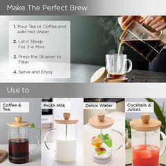 Homestic Premium 1L Glass Jug with Bamboo Lid | Leakproof Pitcher for Water Juice Iced Coffee Brew | Heat Resistant | Housewarming Gifts | Transparent Serviceware - 1 Pack