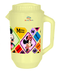 Heart Home Mickey Minnie Print Unbreakable Plastic Water Jug with Lid for Home, Kitchen, Office 2 Liter (Cream)