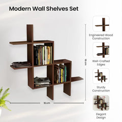 Heart Home Durable Wooden Sturdy & Long Lasting Floating Wall Mount Wooden Wall Shelf for Bedroom & Living Room | Furniture Wall Rack Shelf for Decor | Brown