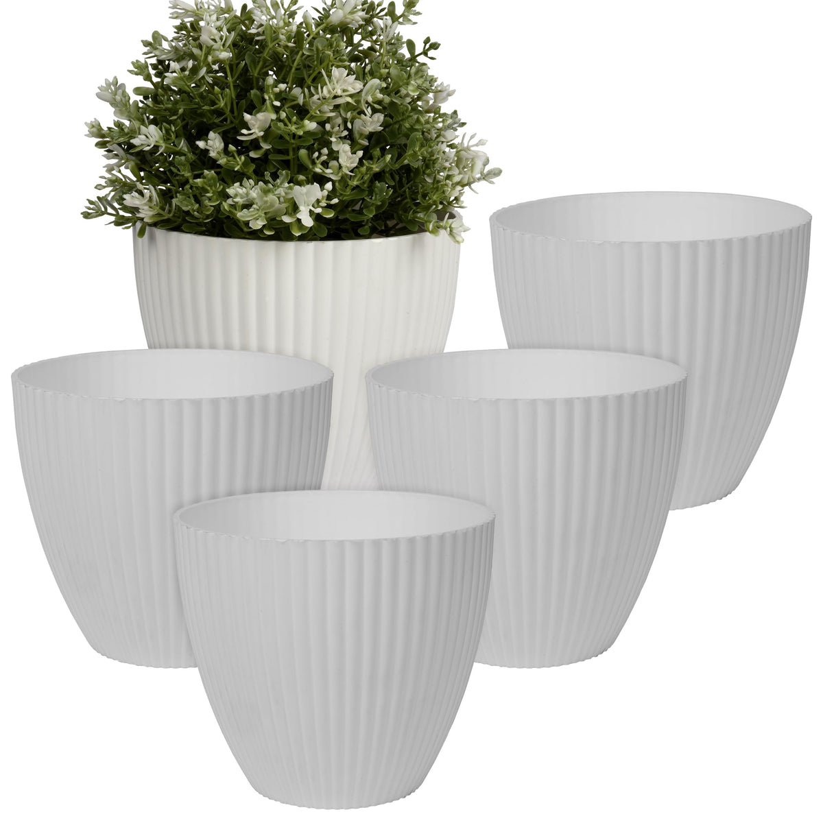 Kuber Industries Flower Pot | Flower Planter Pots for Indoor | Flower Pots for Outdoor | Pot for Garden & Balcony Flowering | Flower Plants Pot | Mega Flower Pot | 6 Inch | Pack of 5 | White