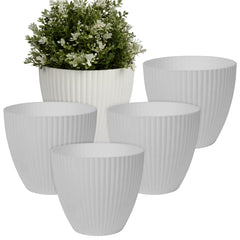 Kuber Industries Flower Pot | Flower Planter Pots for Indoor | Flower Pots for Outdoor | Pot for Garden & Balcony Flowering | Flower Plants Pot | Mega Flower Pot | 6 Inch | Pack of 5 | White