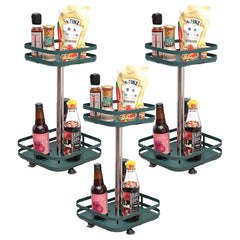 Kuber Industries 2-Layer Rotating Spice Rack|Square Shelf For Cabinet Countertop|360-Degree Rotable Kitchen Trolley|Fruit Basket Pack of 3 (Dark Green)