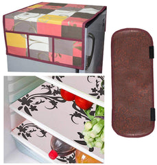 Kuber Industries Cloth 3 Pieces Fridge Mat, 1 Piece Handle Cover and 1 Pieces Fridge Top Cover (Multi)-CTKTC2780