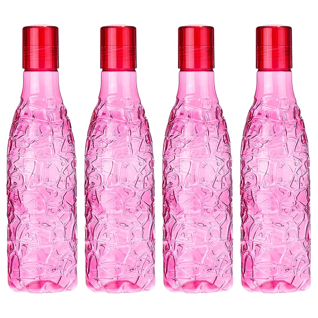 Kuber Industries BPA-Free Plastic Water Bottle | Leak Proof, Firm Grip, 100% Food Grade Plastic Bottles | For Home, Office, School & Gym|Unbreakable, Freezer Proof, Fridge Water Bottle|Pack of 4-Pink