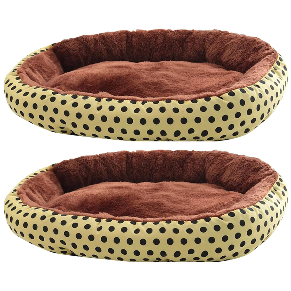 Kuber Industries Dog & Cat Bed|Soft Plush Top Pet Bed|Oxford Cloth Polyester Filling| Washable Dog Bed|Circular Cat Bed with Rise-Edge Pillow|QY039YC-M|Yellow & Coffee(Pack of 2)