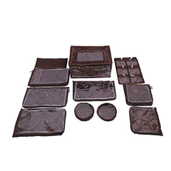 Kuber Industries Laminated Satin Locker Jewellery Kit (Brown), 12 Pouches -CTKTC25665