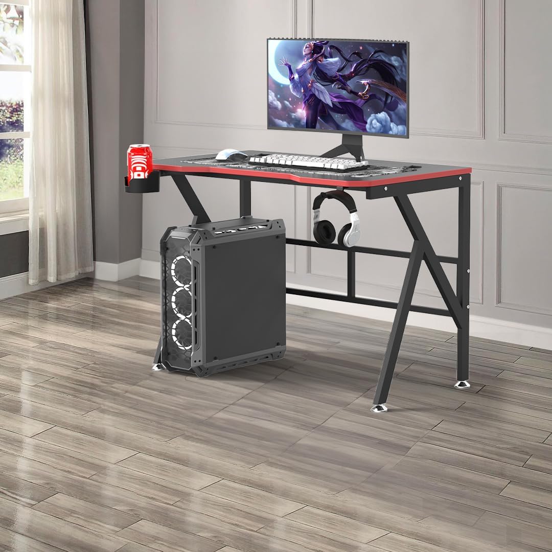 Heart Home Manual Height Adjustable Table for Work & Study with Earphone Hook & Cup Holder | Portable Standing Gaming Desk & Laptop Tables for Work from Home & Office | KK1200BLKSH-Black