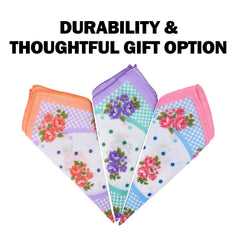 Kuber Industries Handkerchief | Premium Cotton Fabric | Women's Handkerchief | Ladies Rumal | Women's Hankies | Hankies for Girls | Border Printed Surbhi | Pack of 12 | Large | White