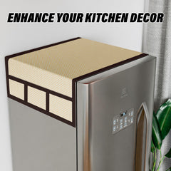 Kuber Industries Fridge Top Cover | Fridge Top Cover with Pockets | Refrigerator Top Cover for Kitchen | Fridge Top Cover with 6 Utility Pockets | Dot Fridge Cover | Golden