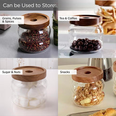 Urbane Home Borosilicate Glass Jar with Bamboo Lid | Kitchen Organizer Items & Storage | Multi-utility, Leakproof, Airtight Storage Jar for Cookies, Snacks, Tea, Coffee, Sugar | Set of 2 (340ml)