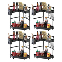 Kuber Industries Corner Kitchen Rack|Spice Rack,Chopsticks Rest, Knife Holder|4 Hooks Kitchen Storage Rack|L Shape Basket Pack of 4 (Black)