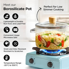 Kuber Industries Borosilicate Glass 1.45L Saucepan with Lid & Handle | Induction Pan Cookware | Handi for Cooking | Microwave Safe | Cooktop for Tea/Milk/Pasta/Noodles/Rice | Transparent