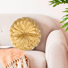 Heart Home Round Cushion | Silk Cushion Filler | Cushion for Meditation | Cushion for Seating | Cushion Gaddi for Sofa | Cushion for Chair | Flower Shape | 15 Inch | Golden